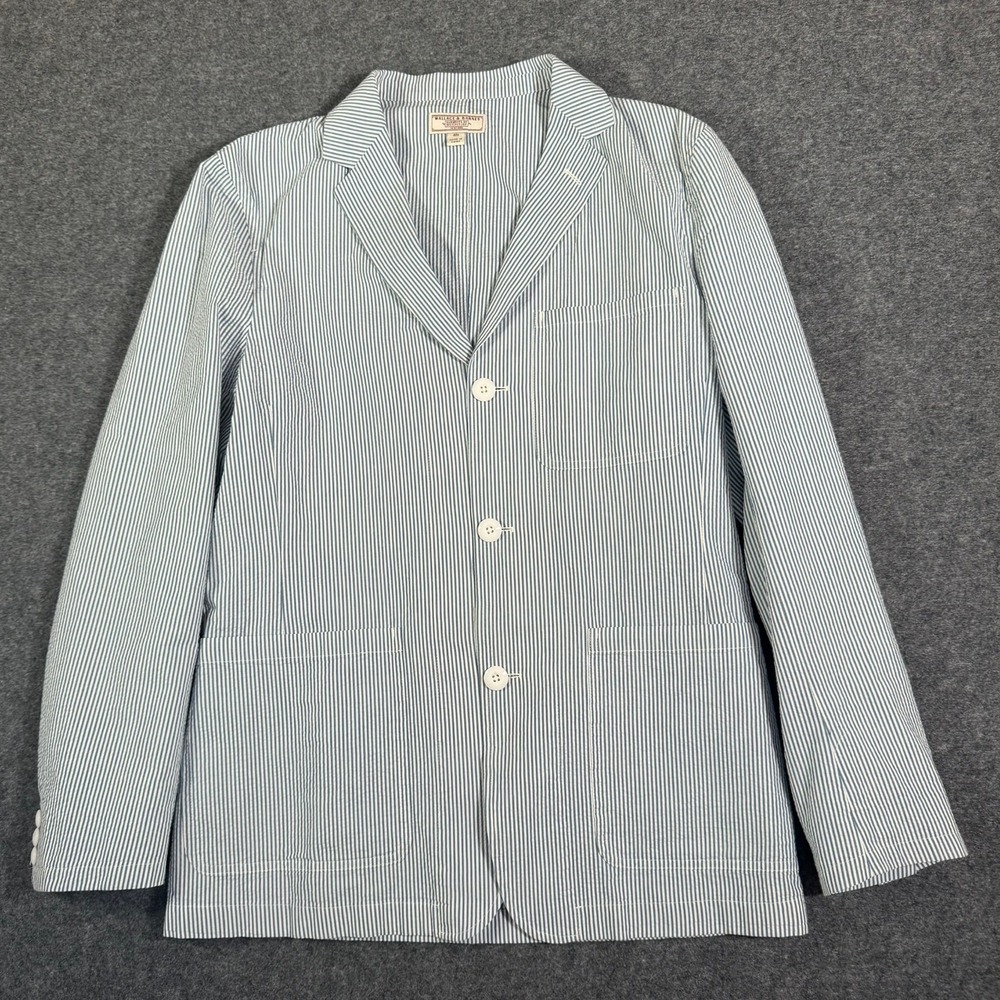 Wallace Barnes J.Crew Blue White Seersucker Stripe Blazer Sport Coat 40R Preppy